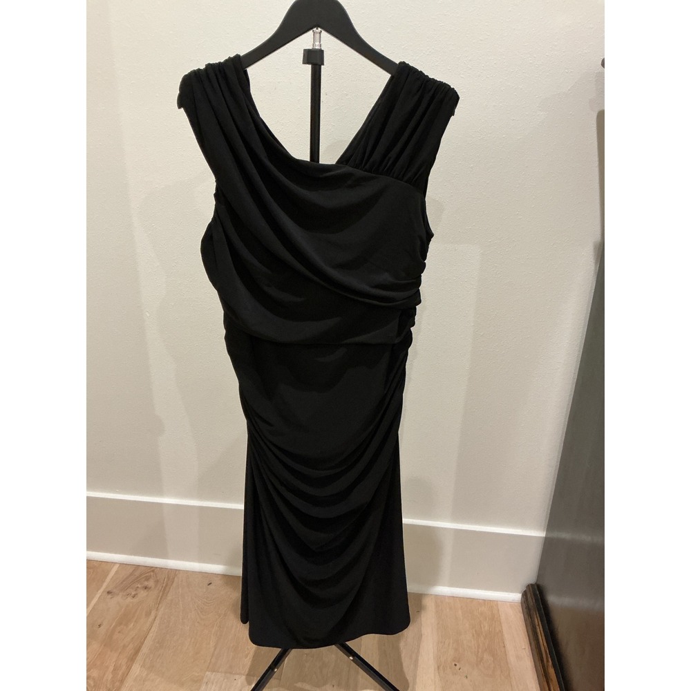 M2XT by Heidi Weisel Black Draped Ruched Sleeveless Midi Cocktail Dress 18W